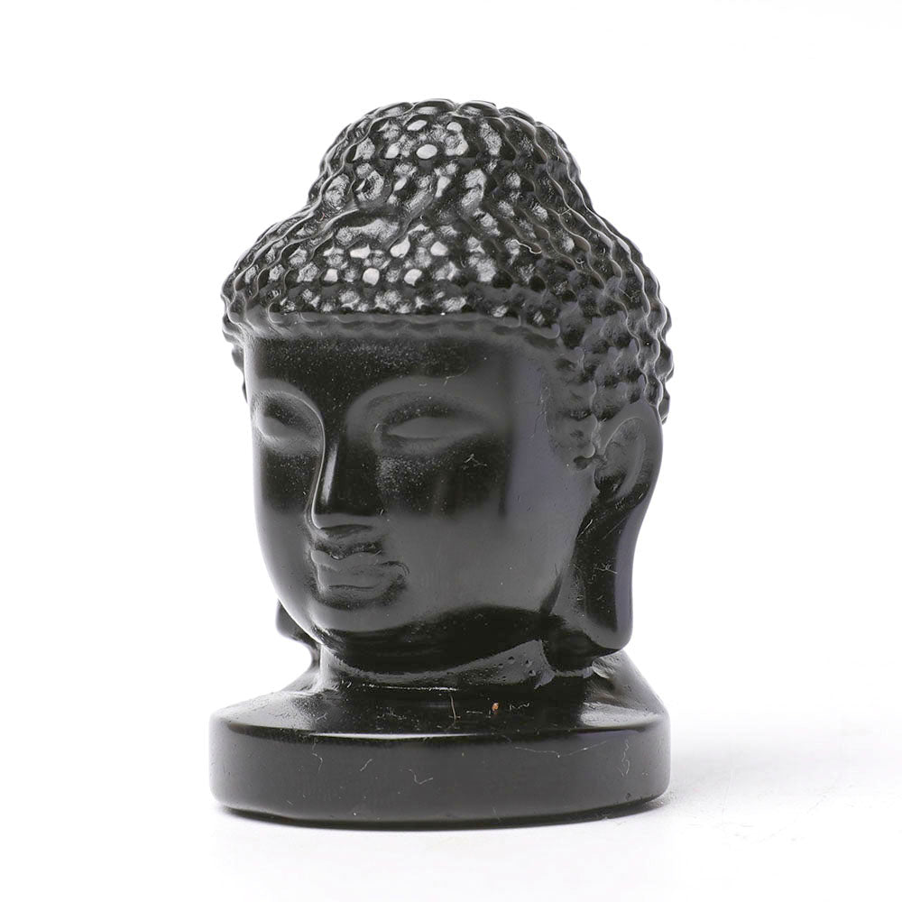 3-Inch Black Obsidian Buddha Head Statue for Meditation