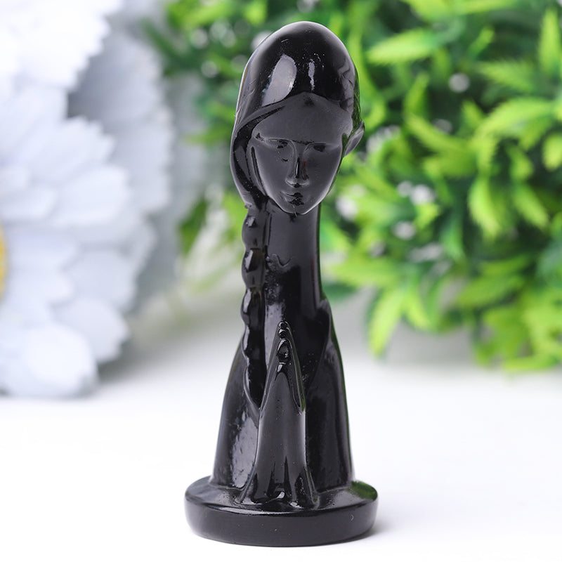 3 Zoll große Gebetskristallfigur aus schwarzem Obsidian