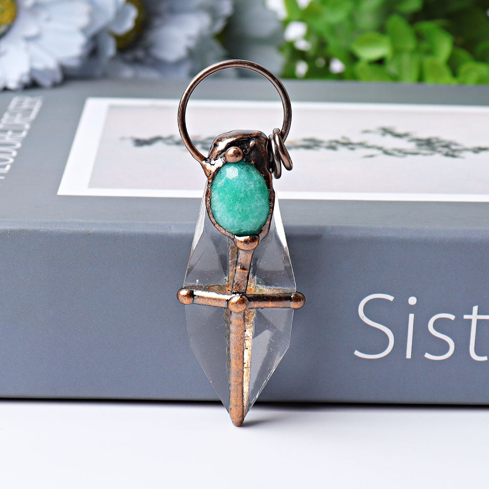 3 Zoll klarer Quarz- und Amazonit-Kristallanhänger