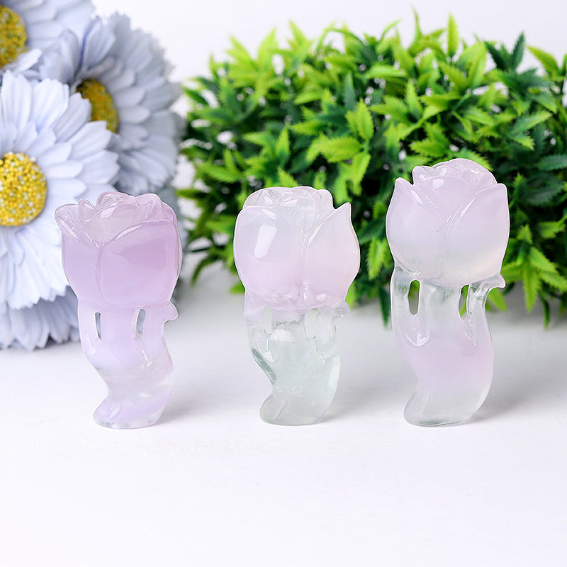 3-Zoll-Rosenblumen-Kristallfigur aus natürlichem Fluorit