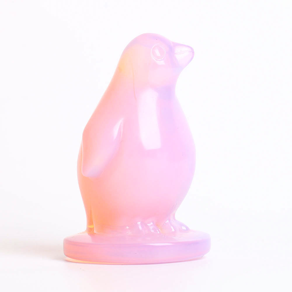 3-Zoll-Pinguin-Kristall-Tierschnitzerei aus rosa Opalit