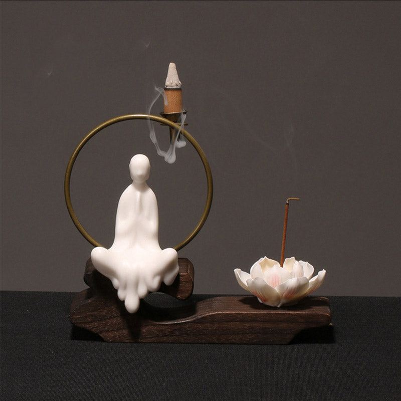 Ceramic Lotus Meditation Incense Burner for Calm & Sleep