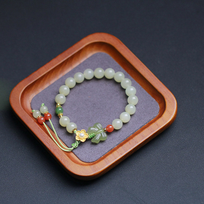 Jade Schmetterling Glücksarmband aus 925 Sterling Silber