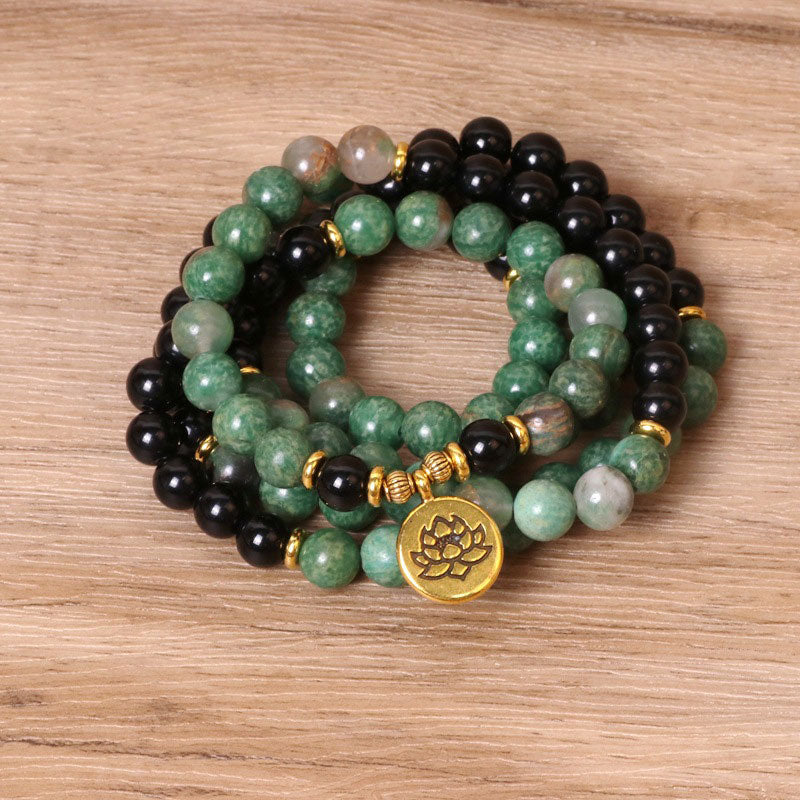 108 Beads Green Agate & Black Onyx Healing Mala Bracelet