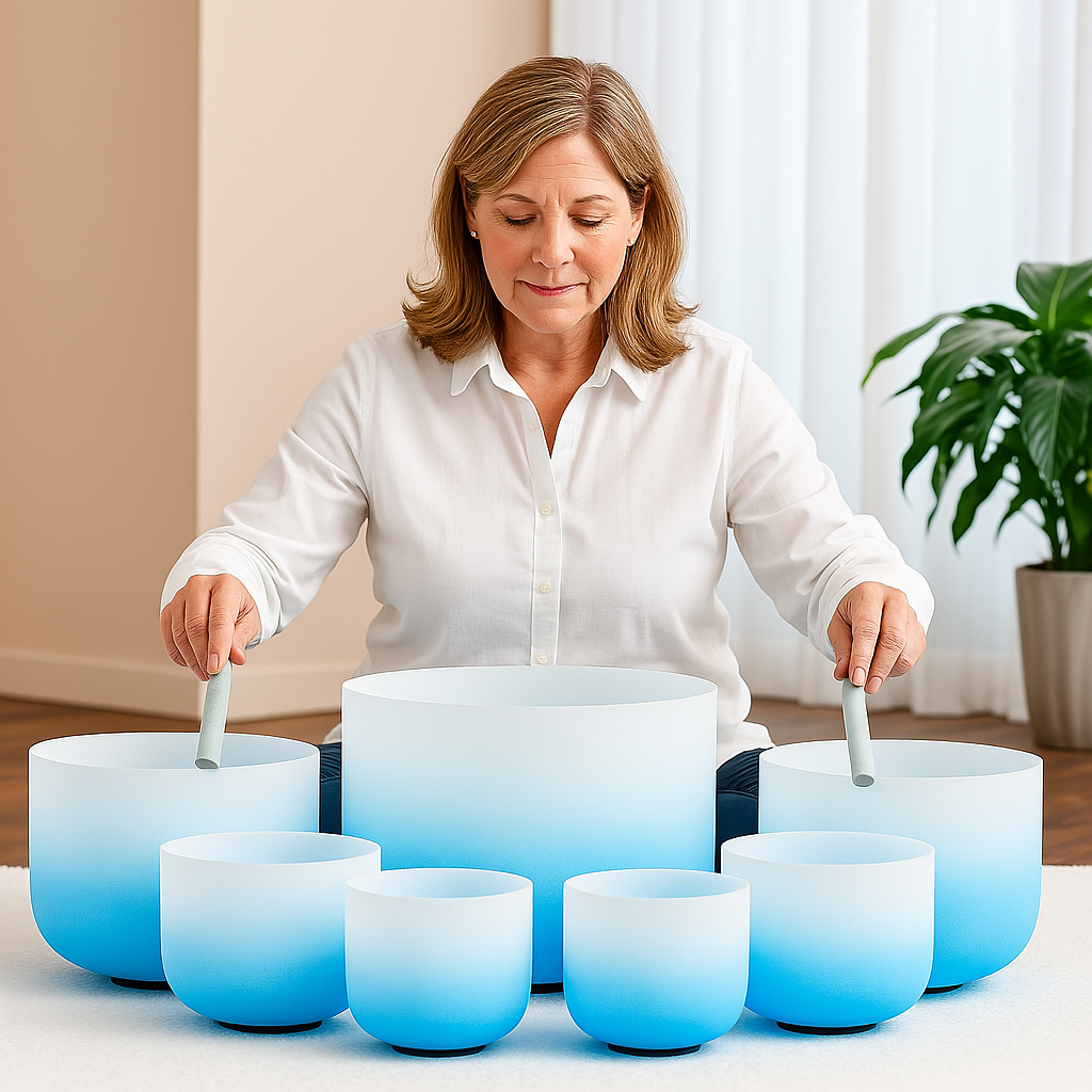 Farbverlauf-Chakra-Kristallklangschalen-Set