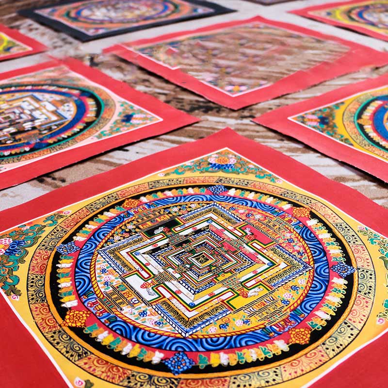 32 cm tibetischer Mandala-Wandteppich | Handgemachte spirituelle Kunst