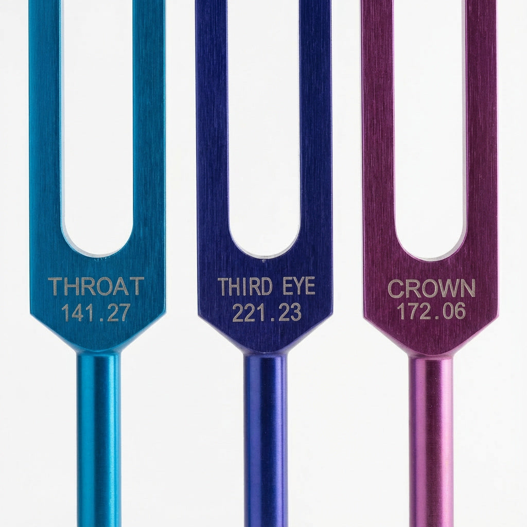 32-teiliges Solfeggio-, Chakra- und Humanbiologie-Stimmgabel-Komplettset