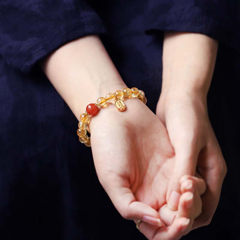8mm Citrine Red Agate Fortune Charm Bracelet