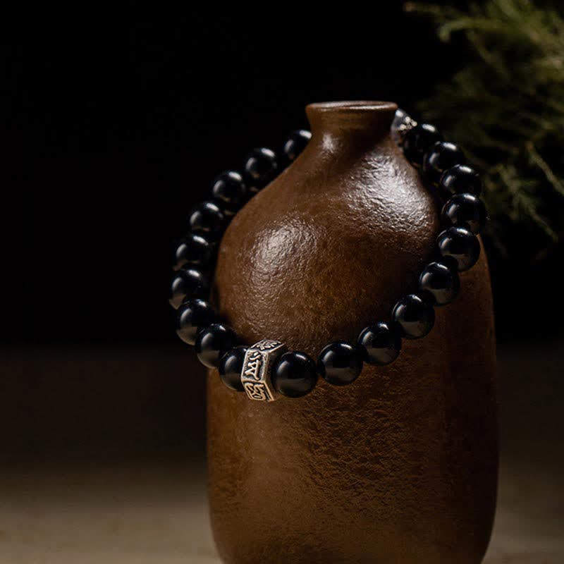 Unisex-Stärkearmband mit chinesischem Sternzeichen, 8 mm, aus Obsidian und Mondstein