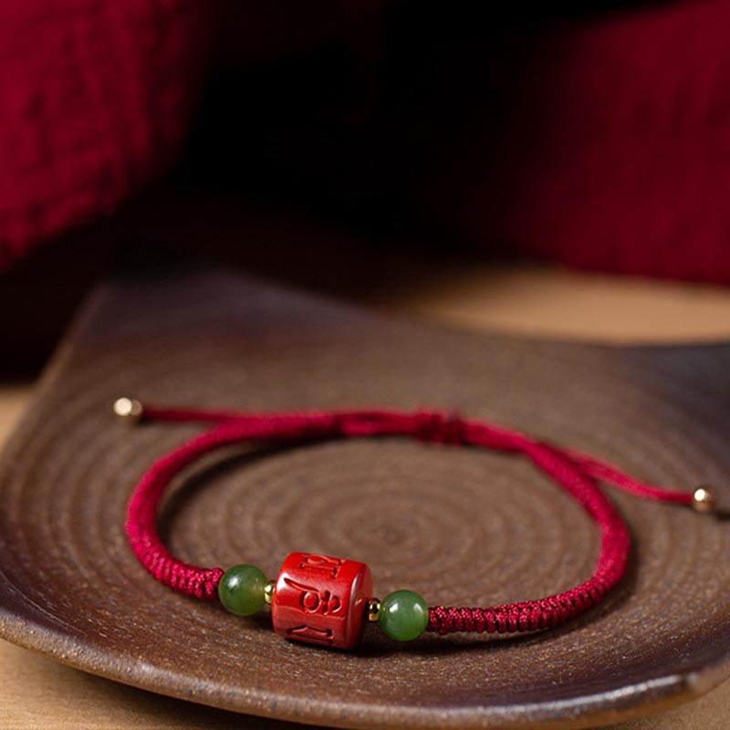 Unisex Tibetan Cinnabar Braided Rope Bracelet Om Mani Padme Hum
