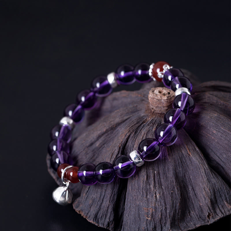 8 mm Amethyst-Rot-Achat-Sterlingsilber-Positivarmband