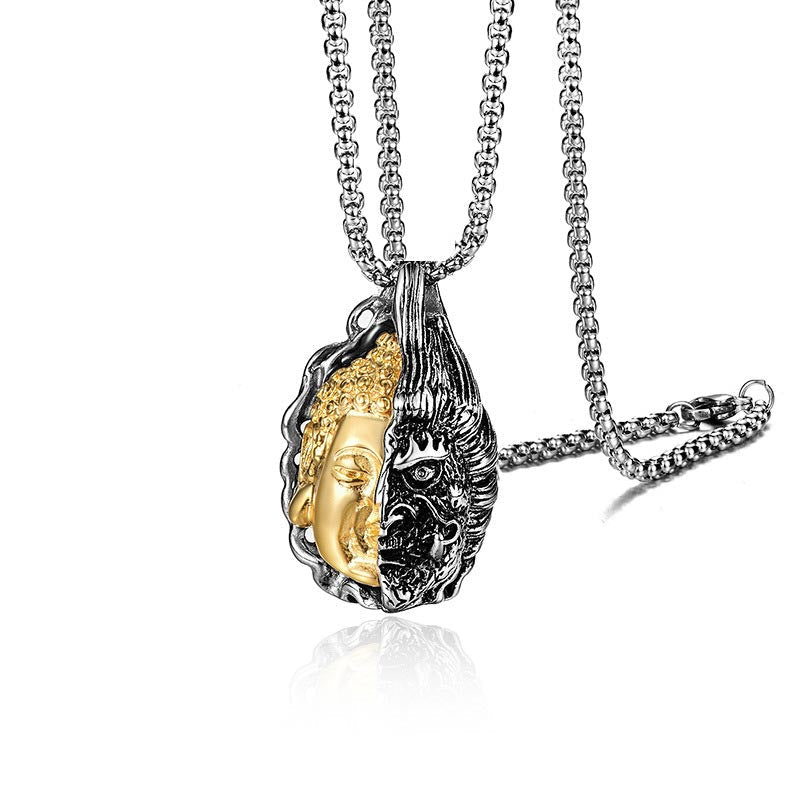 Halb Buddha Halb Teufel Titan Stahl Unisex Halskette