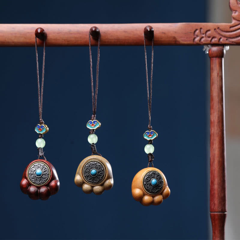 Sandalwood Protection Phone Hanging with Lucky Cat Paw Claw Charm