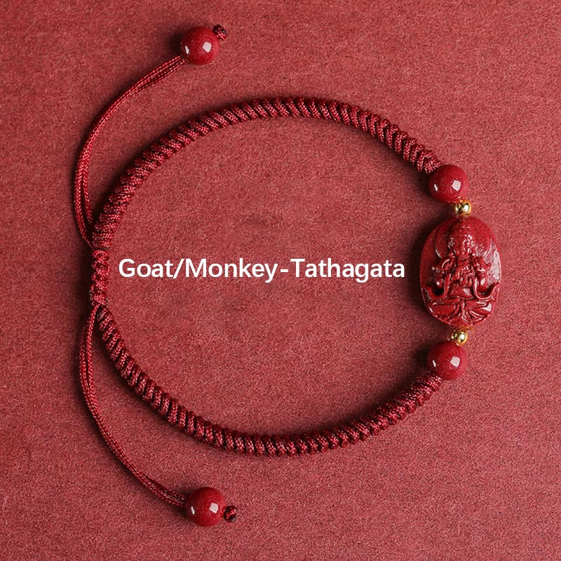 Unisex Cinnabar Chinese Zodiac Buddha Bracelet for Protection