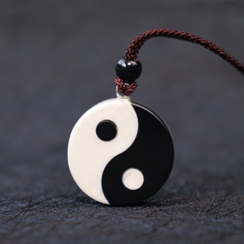 Black Obsidian White Turquoise Yin Yang Balance Necklace