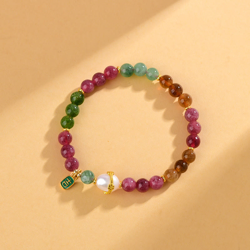 6.5mm Multicolored Tourmaline Pearl Spiritual Wisdom Bracelet