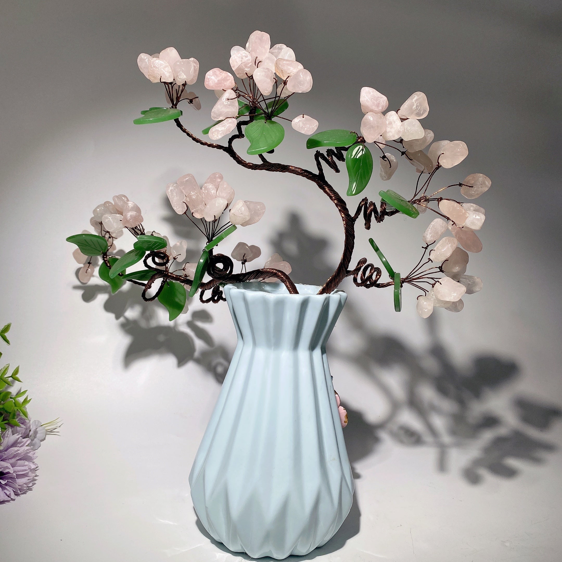35cm Ceramic Vase with Rose Quartz Flower | Zen Decor