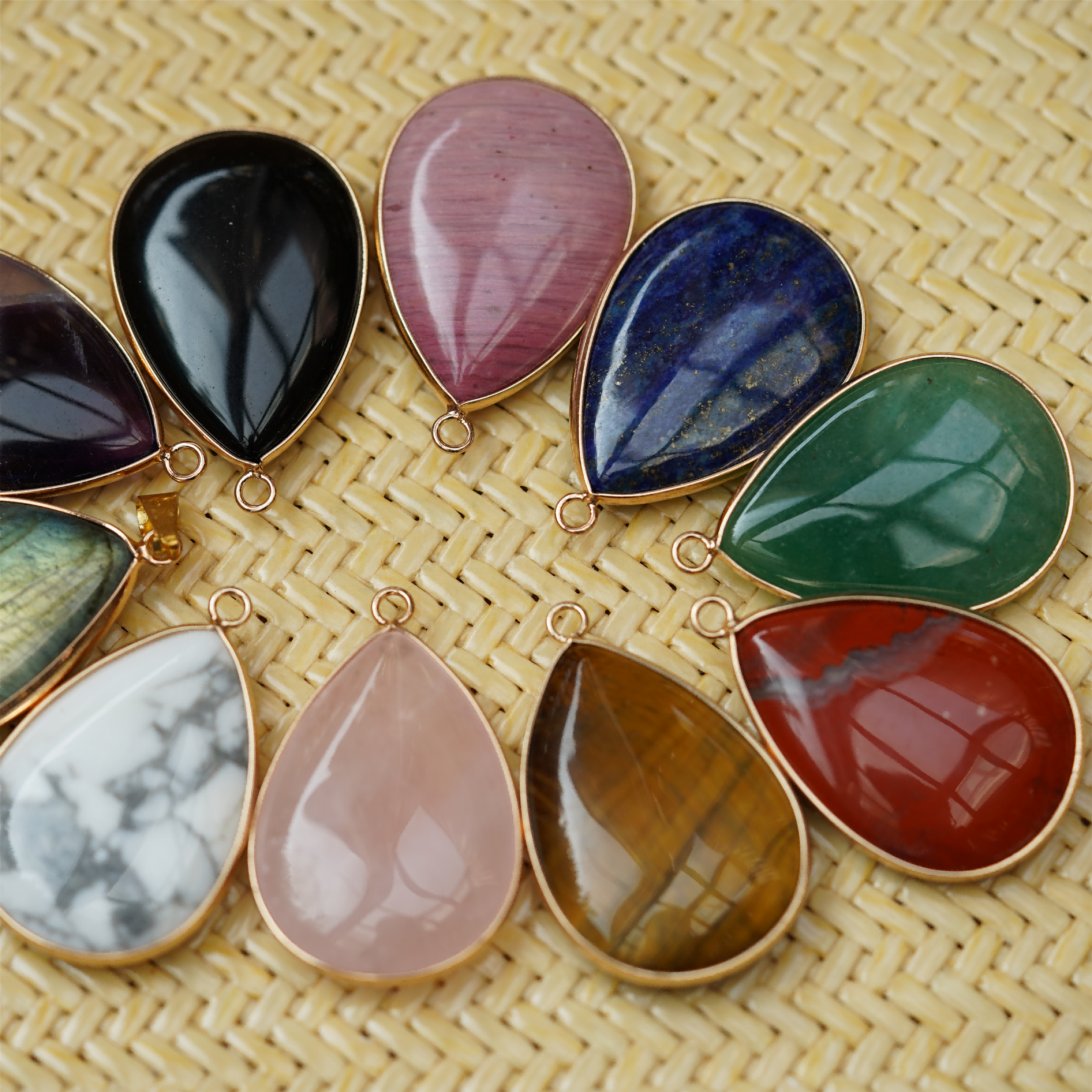 35mm Mixed Crystal Teardrop Pendant with Gold or Silver Trim