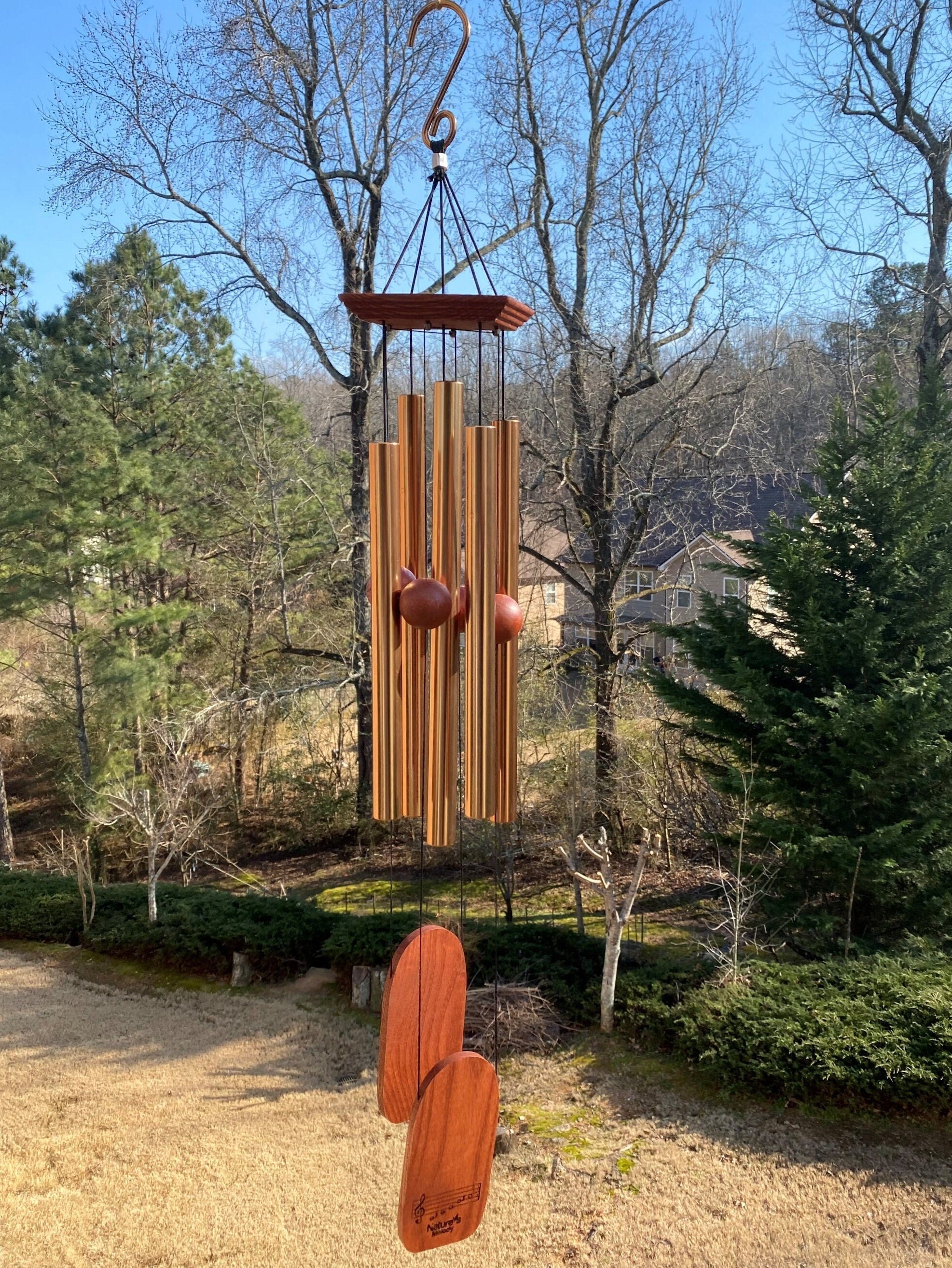 Wooden wind chime with bamboo tubes and paddle striker for 36’’ Deep Tone Gold Metal Memorial