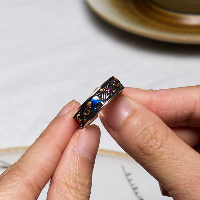 Bunter Elefanten-Stärke-Ring, verstellbar, Kupfer-Silber