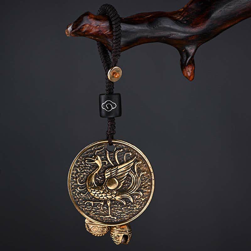 Kupferner Schlüsselanhänger mit vier Symbolen, azurblauem Drachen und Fabelwesen