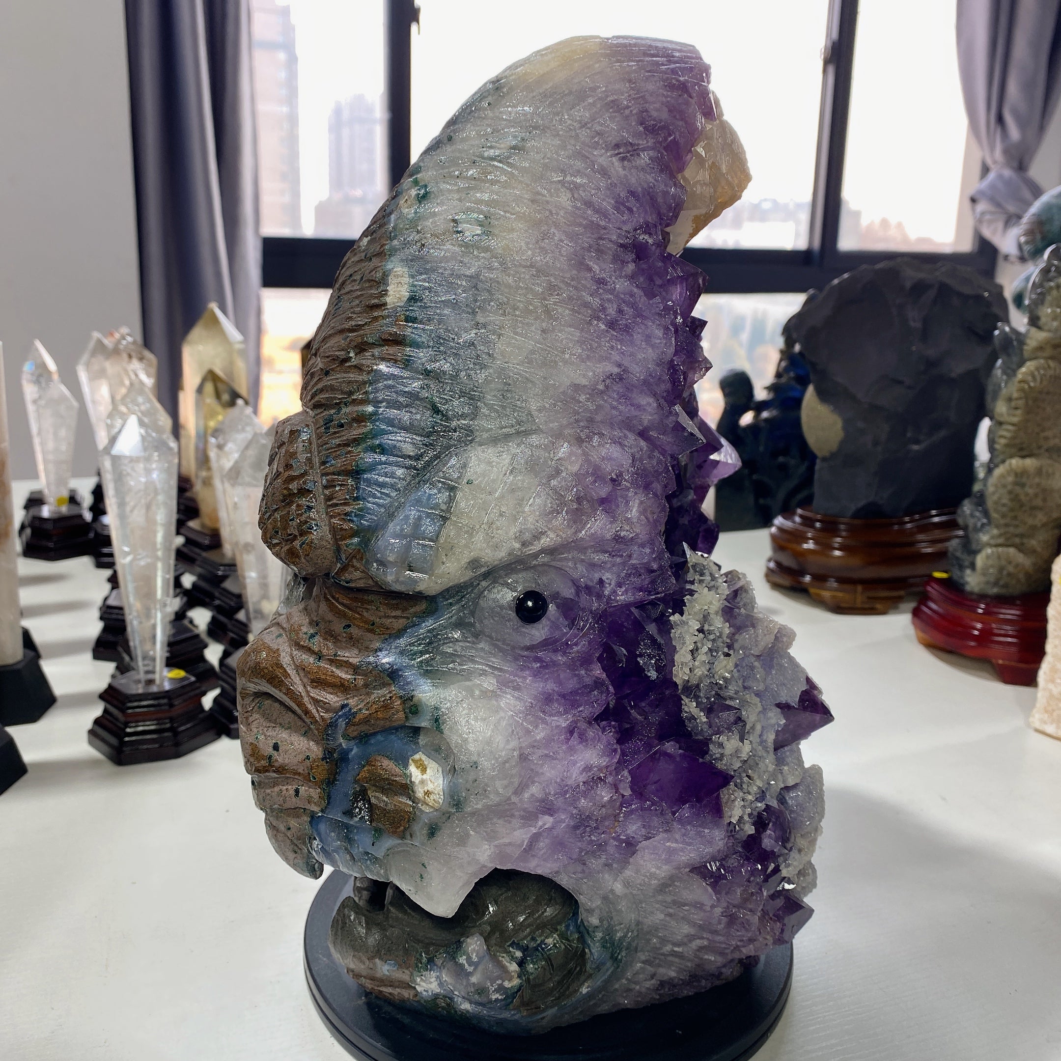 36 cm Amethyst Kristall Figur Kong Kim Carving