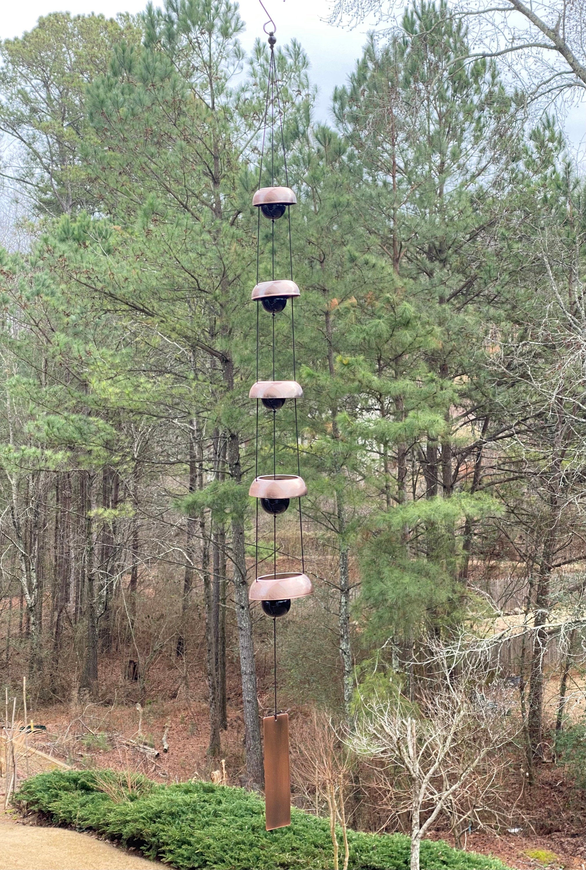 Vertical pole with five stacked hanging bird feeders for the 37’’ Copper Wind Chime