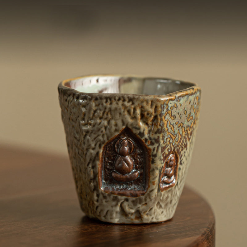 Vintage Dunhuang Keramik Teetasse mit Buddha-Gravur, 150 ml