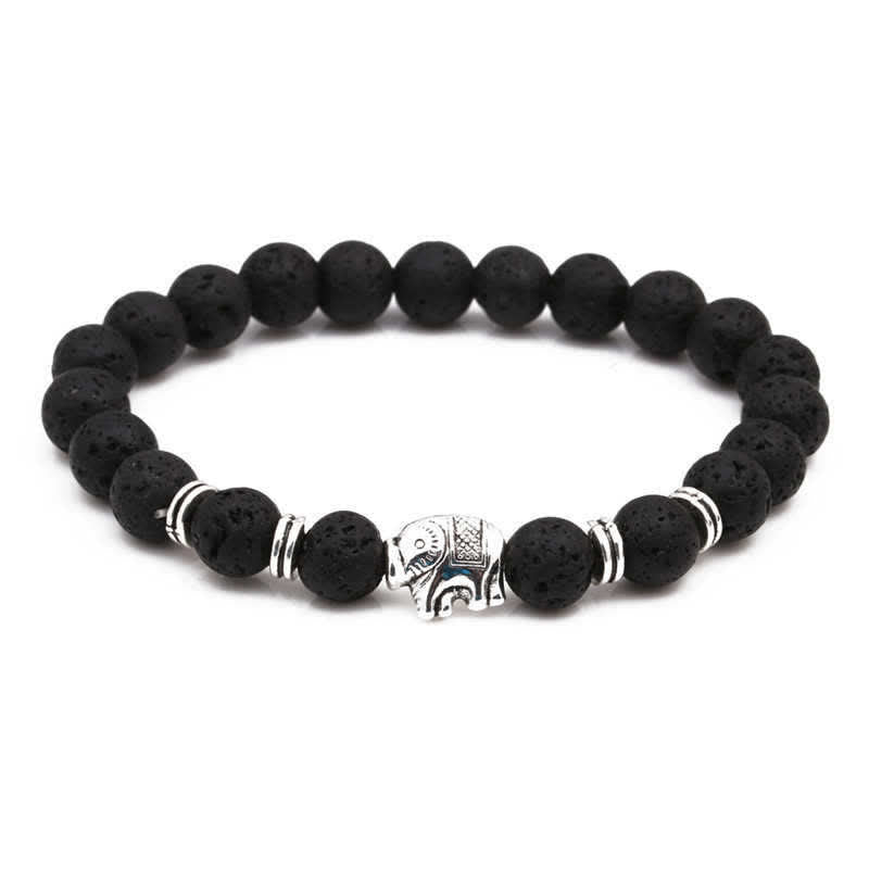 Unisex Elephant Bracelet with Lava Rock and Tiger Eye for Healing and Peace