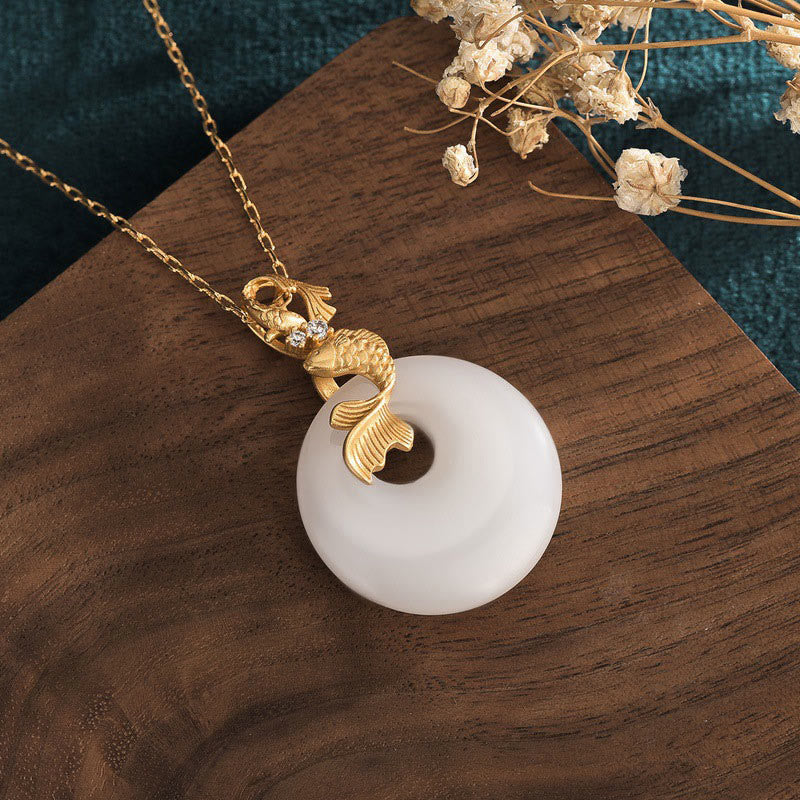 White Jade Koi Fish Necklace for Wealth & Prosperity