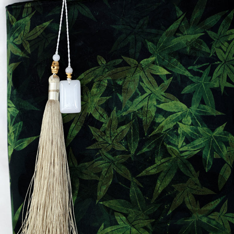 Handtasche mit Bambusblättern, Schmetterlings-Koi-Fisch und Jadegriffen