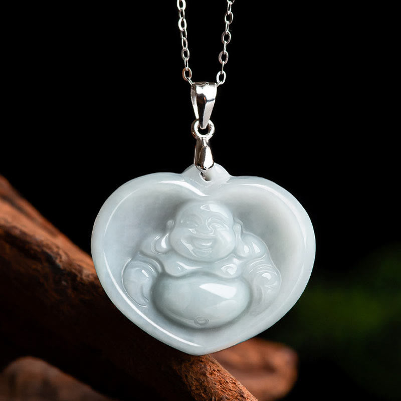 Buddha-Halskette aus weißer Jade für Glück | Anhänger aus Sterlingsilber