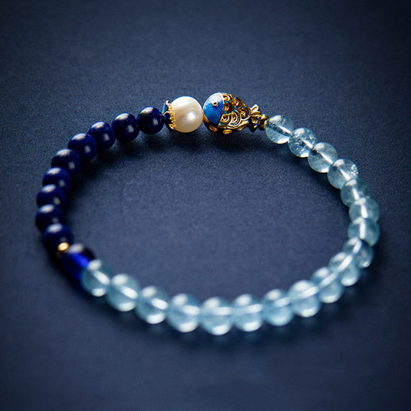 6mm Aquamarine Lazurite Healing Bracelet for Balance & Peace