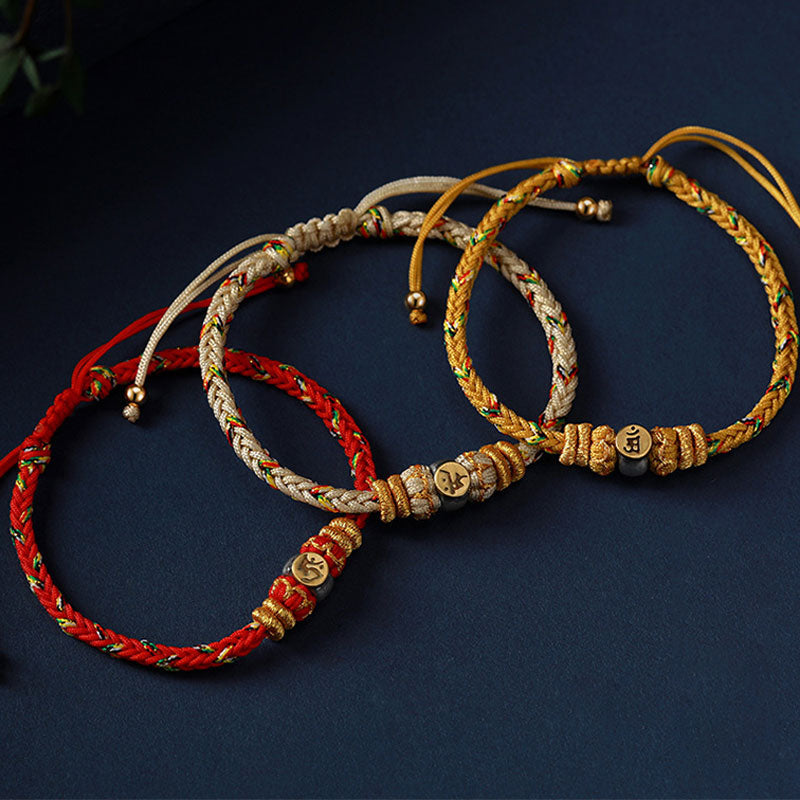 Chinesisches Sternzeichen-Armband, silberfarben, mit roter Schnur, 18–28 cm