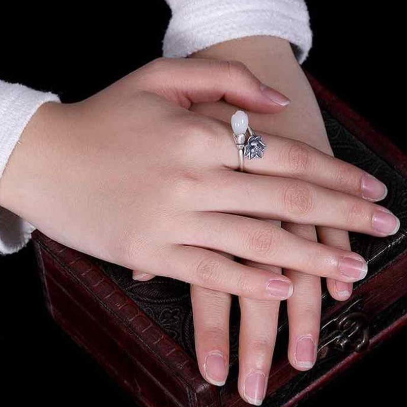 Verstellbarer Jade-Lotus-Kupfer-Balance-Heilungsring