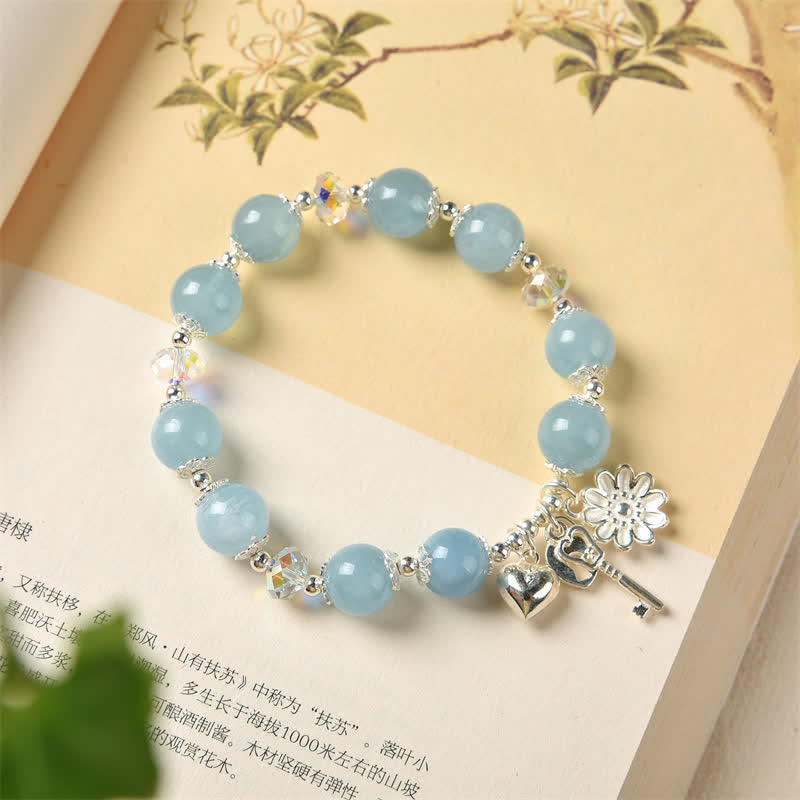 Aquamarine Sterling Silver Serenity Flower Charm Bracelet
