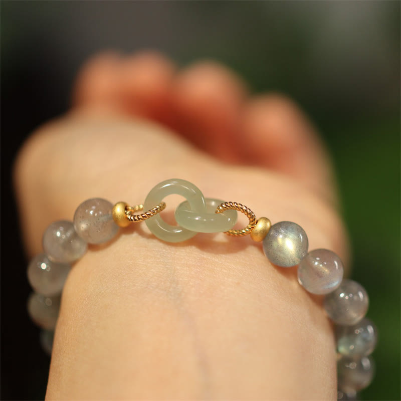 8mm Moonstone & Heitan Jade Peace Buckle Bracelet
