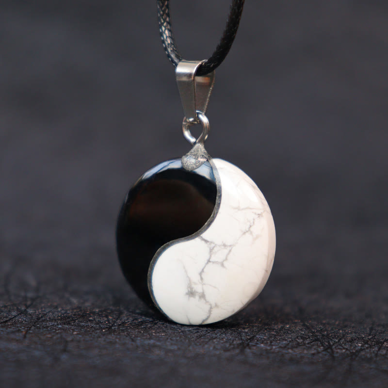 Black Obsidian White Turquoise Yin Yang Transformation Necklace