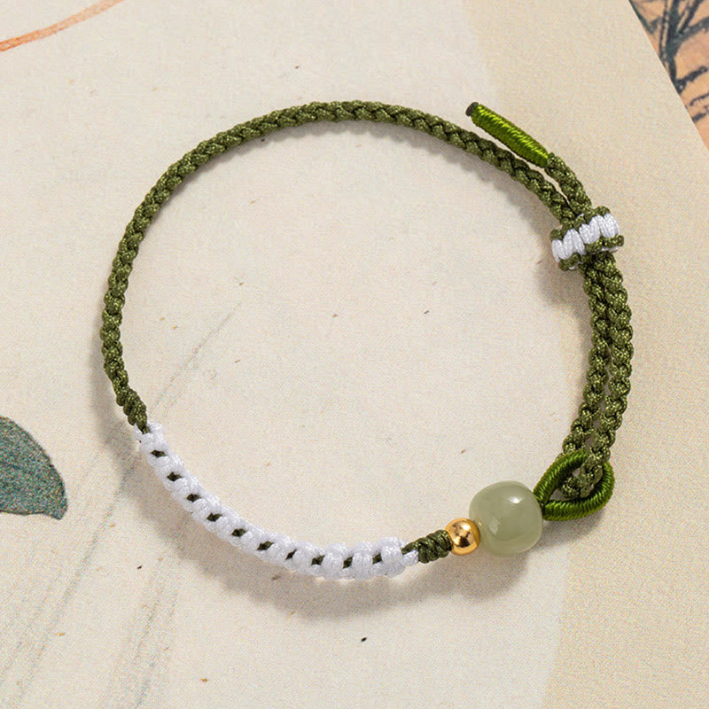 Sterling Silber Hetian Jade Glücksarmband aus geflochtenem Seil