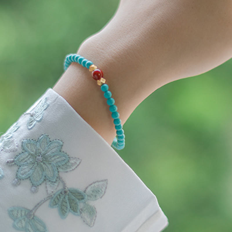 Turquoise Red Agate Beaded Protection Bracelet 4mm