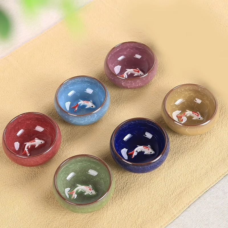6,1 cm große Teetasse aus Keramik mit Koi-Fisch | Glücksbringer-Kung-Fu-Schale