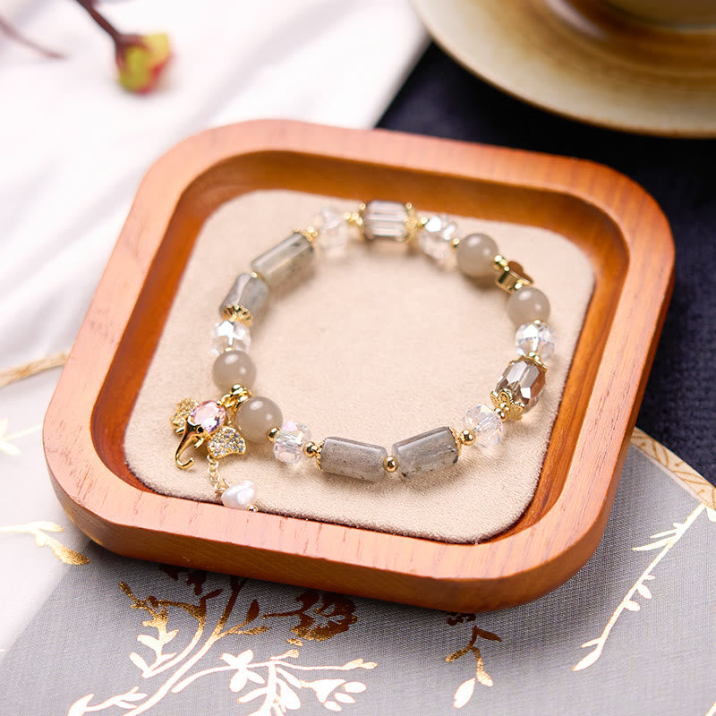 Amethyst Green Aventurine Elephant Charm Bracelet
