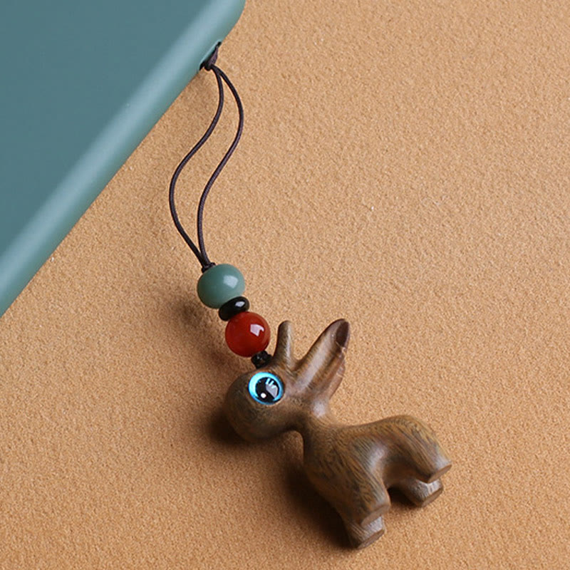 Sandelholz Holz 35mm Mini Hirsch Schutz Schlüsselanhänger