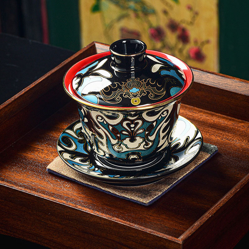 Peking-Oper-Maske Keramik-Gaiwan-Teetasse 125 ml Set