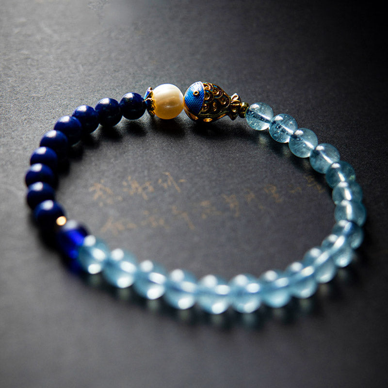 6mm Aquamarine Lazurite Healing Bracelet for Balance & Peace