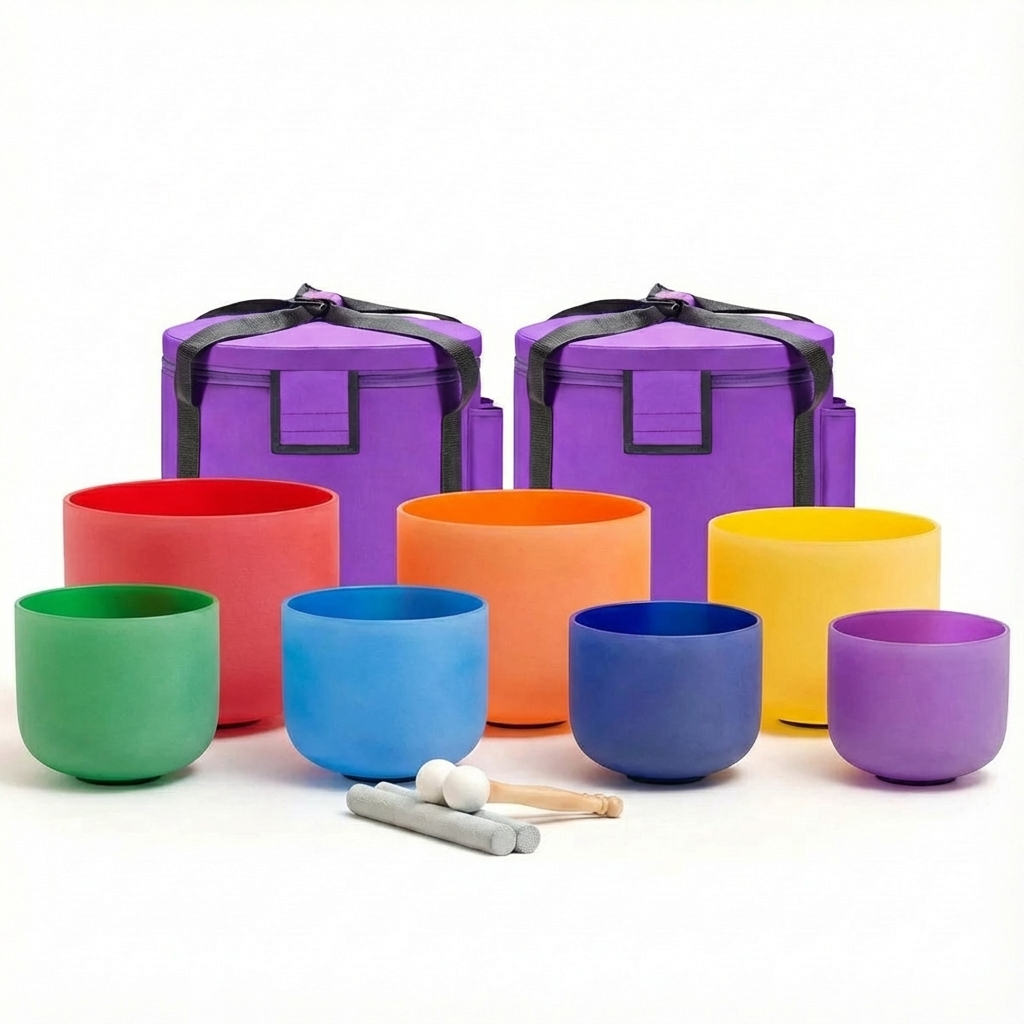 Farbiges Chakra-Kristall-Klangschalen-Set – 7-teilig, 6 bis 14 Zoll