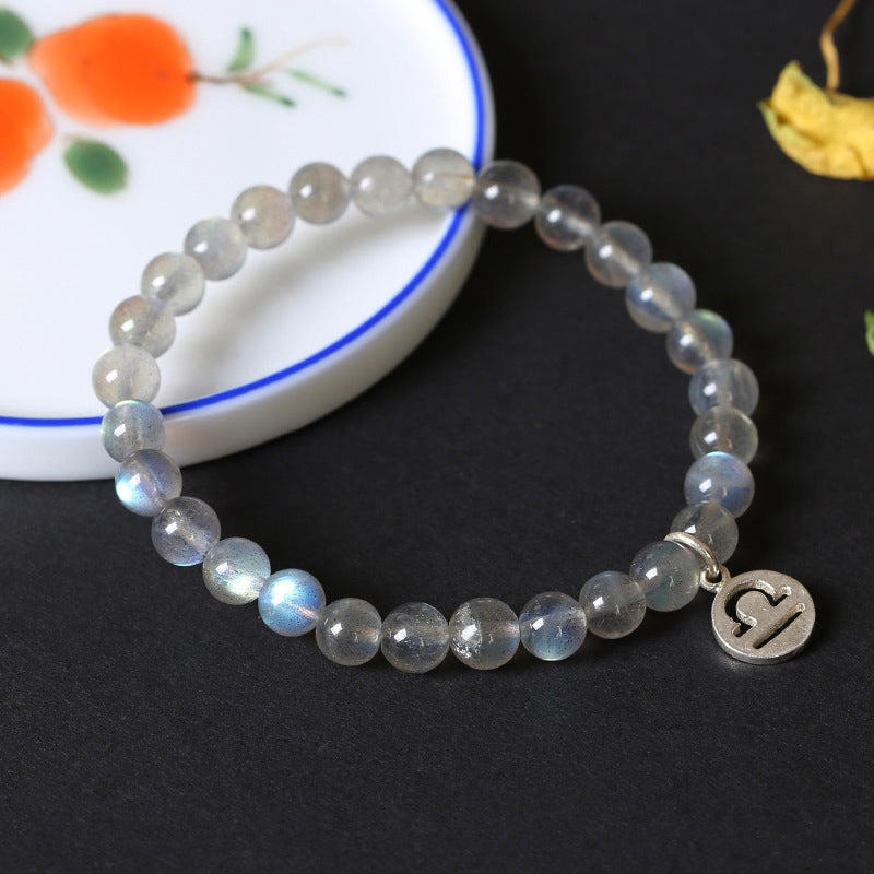 12 Zodiac Moonstone Charming Bracelet 7mm Beads