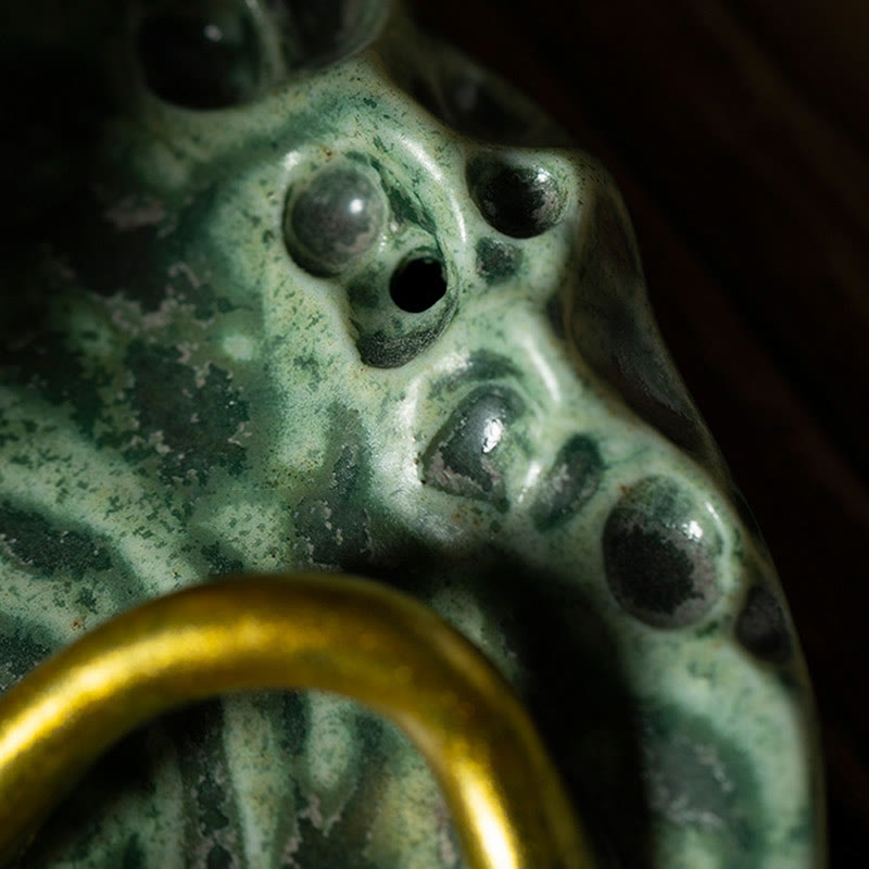 Ceramic Incense Burner | Lotus Leaf Meditation Frog 11cm