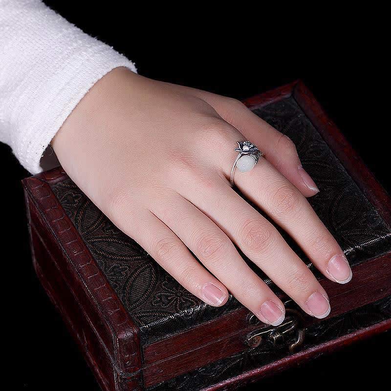 Verstellbarer Jade-Lotus-Kupfer-Balance-Heilungsring