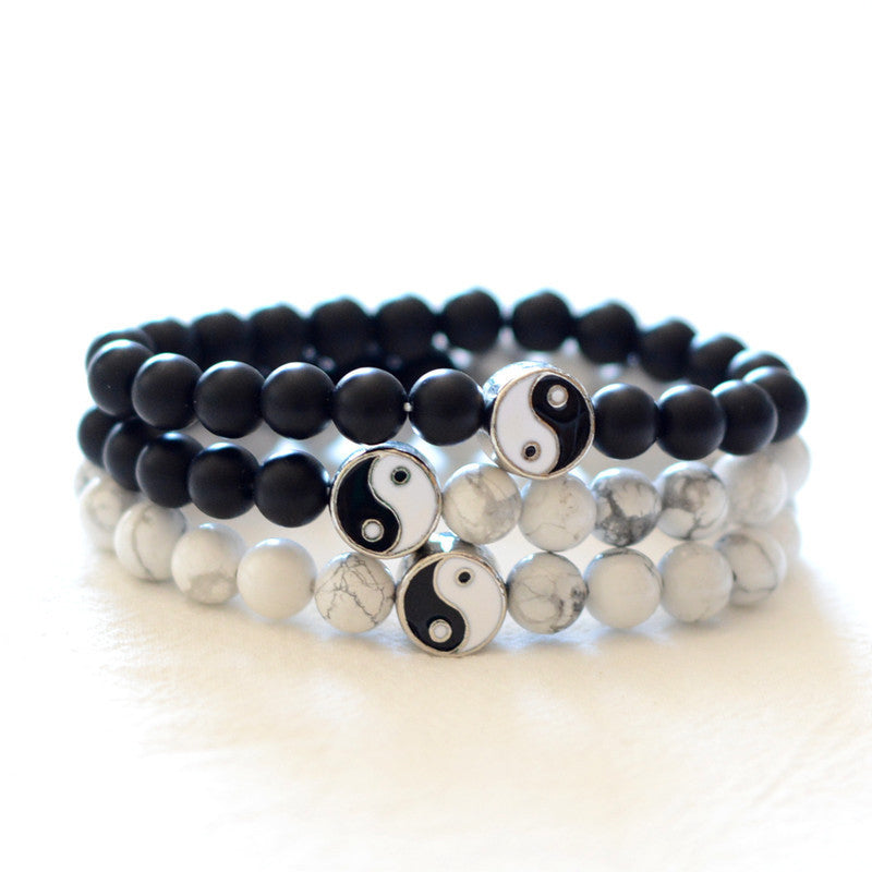 White Turquoise & Frosted Stone 3pcs Yin Yang Wealth Bracelet